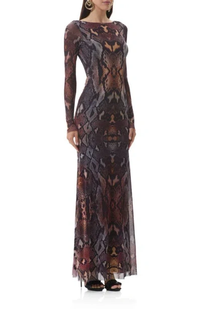 Afrm Talmo Long Sleeve Open Back Mesh Dress In Multi