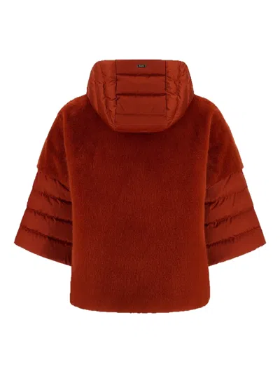 Herno Cape In Satin And Lady Alternative Fur In Orange
