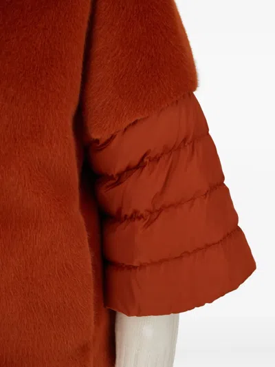 Herno Cape In Satin And Lady Alternative Fur In Orange