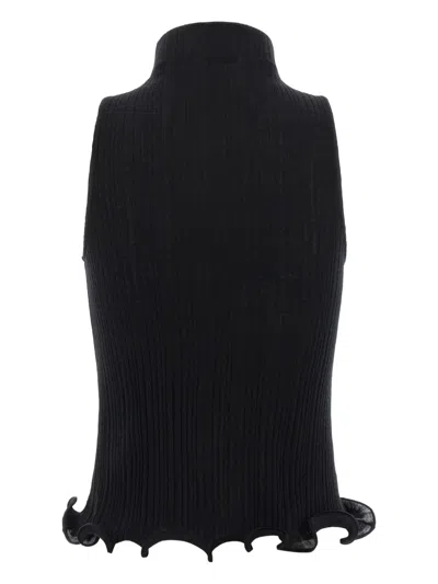 Fendi High Neck Fitted Sleeveless Top With Ruffles Clothing In Black