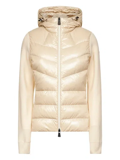 Moncler Ivory Zip-up Hooded Padded Cardigan In Neutral