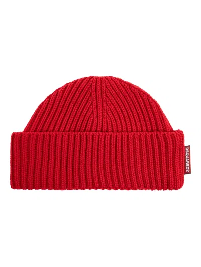 Dsquared2 Ribbed Beanie And Scarf Set In Red