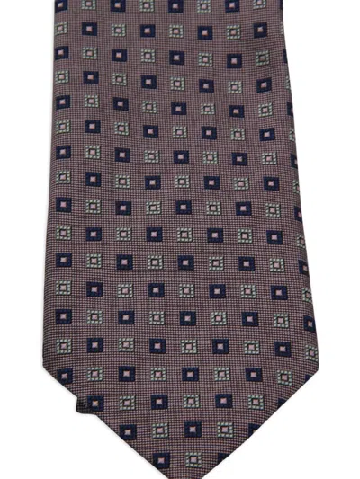 Zegna Geometric Pattern Ties Standard Width Design In Brown
