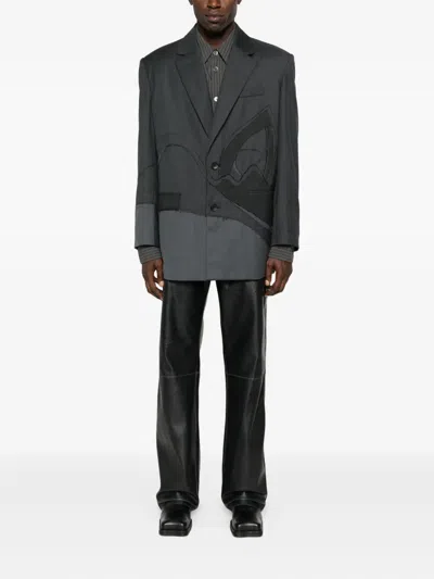 Feng Chen Wang Patchwork Single-breasted Blazer In Gray