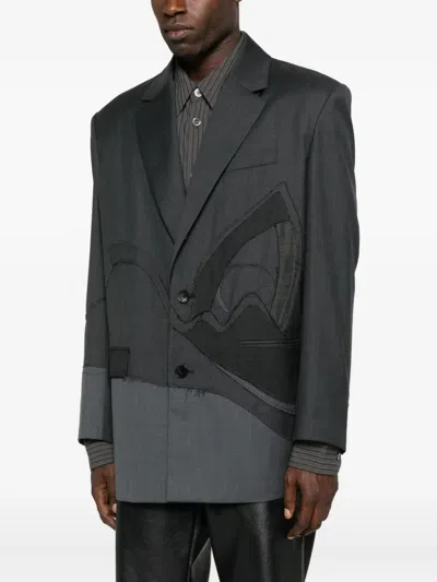 Feng Chen Wang Patchwork Single-breasted Blazer In Gray