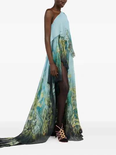 Roberto Cavalli Asymmetric Floral Print One Shoulder Dress In Multi