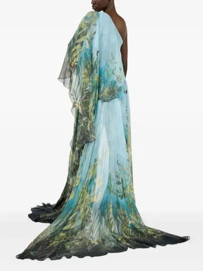 Roberto Cavalli Asymmetric Floral Print One Shoulder Dress In Multi