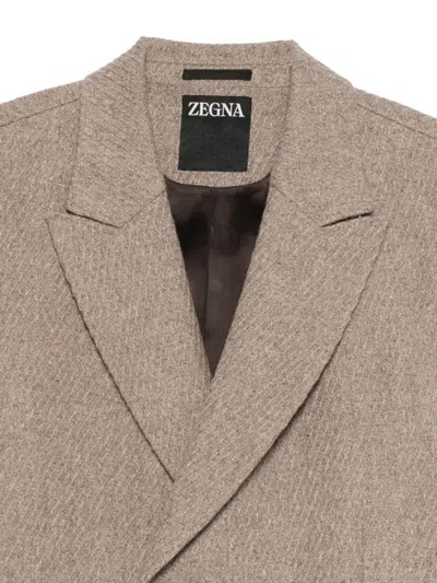Zegna Flap-pocket Double-breasted Coat In Neutral