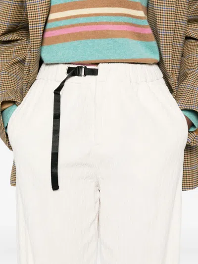 White Sand Drawstring-waist Ribbed Pants In White
