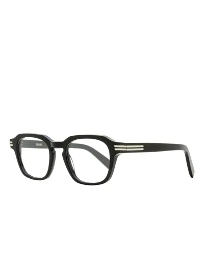 Zegna Keyhole-bridge Rectangular Glasses In Black
