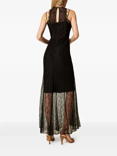 Twinset Long Dress With Applique In Black