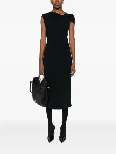 Givenchy Draped-detail One-shoulder Midi Dress In Black