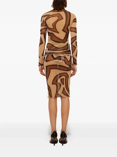 Pucci Labirinto-print Midi Skirt In Brown