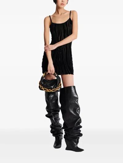 Balmain Sync Black Mini Handbag With Chain-link And Logo Plaque In Leather Woman In Black