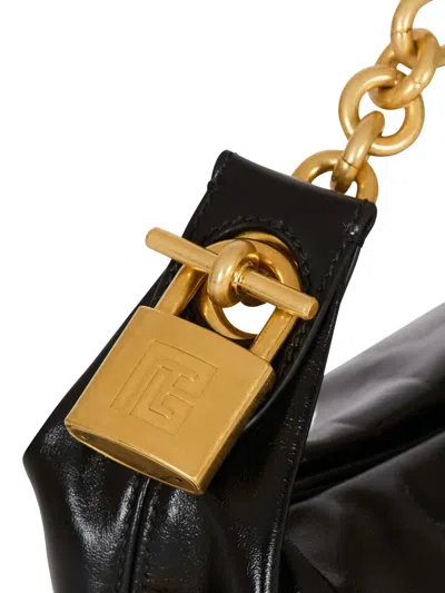 Balmain Sync Black Mini Handbag With Chain-link And Logo Plaque In Leather Woman In Black