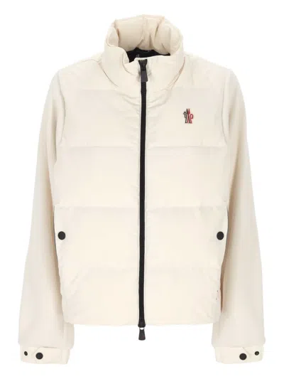 Moncler High Collar Fleece Pullover With Elastic Hem In Neutral