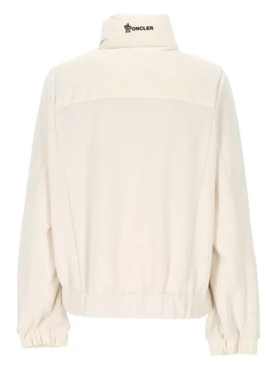 Moncler High Collar Fleece Pullover With Elastic Hem In Neutral