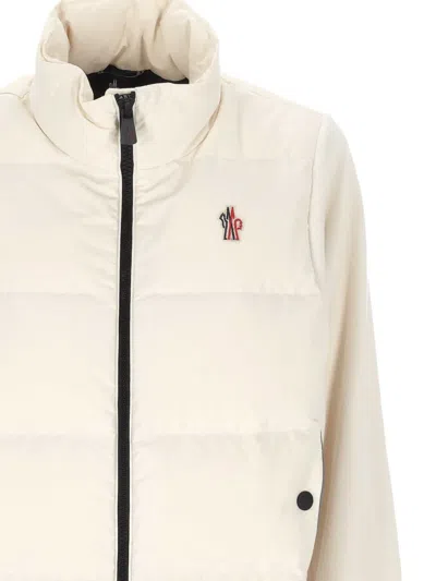 Moncler High Collar Fleece Pullover With Elastic Hem In Neutral