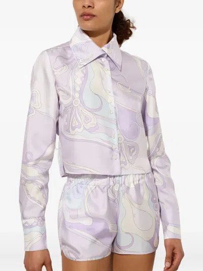 Pucci Orchidee-print Silk Shirt In Purple