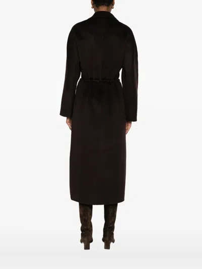 Soft Goat Drawstring Waist Lapel Coat In Black