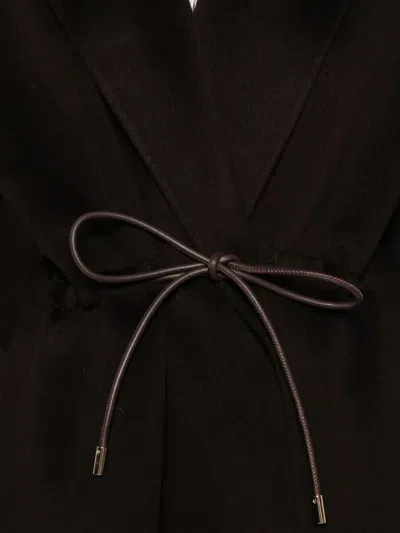 Soft Goat Drawstring Waist Lapel Coat In Black