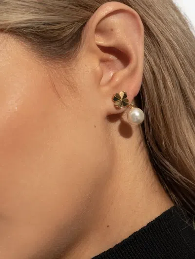 Kate Spade Imitation Pearl And Cubic Zirconia Flower Drop Earrings In Gold