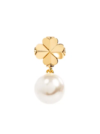 Kate Spade Imitation Pearl And Cubic Zirconia Flower Drop Earrings In Gold