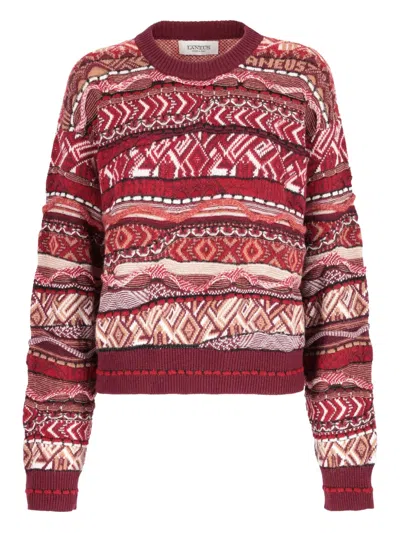 Laneus Patterned-jacquard Sweater In Red