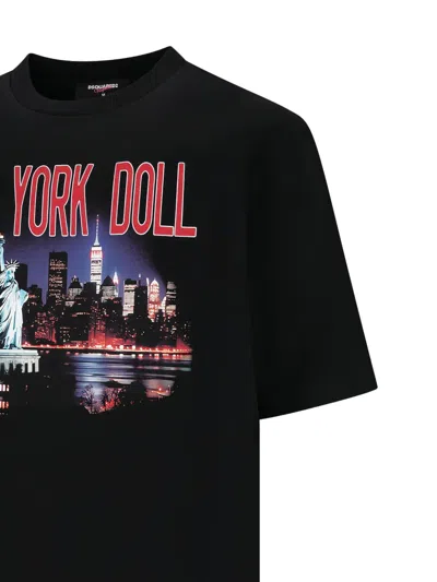 Dsquared2 Casual Cotton T-shirt With Nighttime Cityscape Print In Black