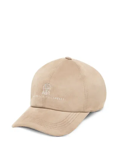 Brunello Cucinelli Embroidered Suede Baseball Cap In Neutral
