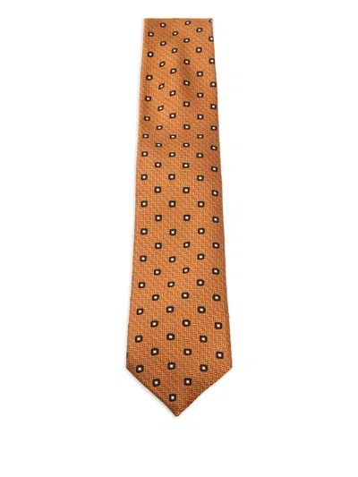 Zegna Geometric-patterned Tie In Orange
