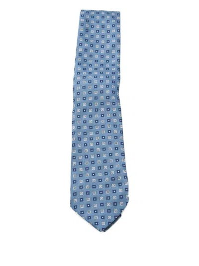 Zegna Geometric-pattern Tie In Blue