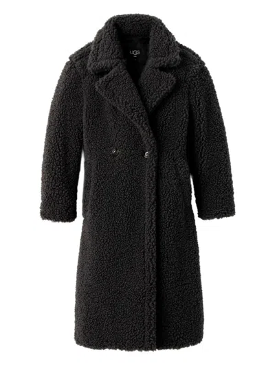 TEDDY-TEXTURE DOUBLE-BREASTED COAT