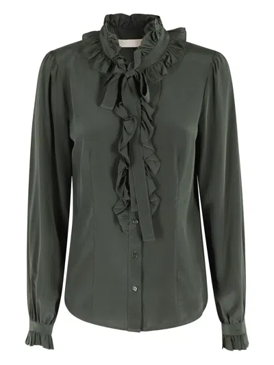 Ulla Johnson Catroux Silk Long Sleeve Button Front Blouse In Green