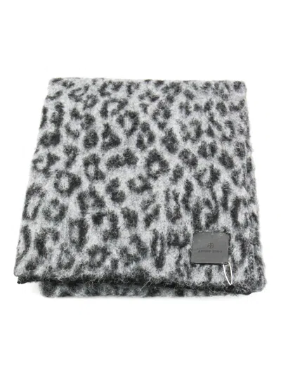 Anine Bing Leopard Print Scarf In Gray