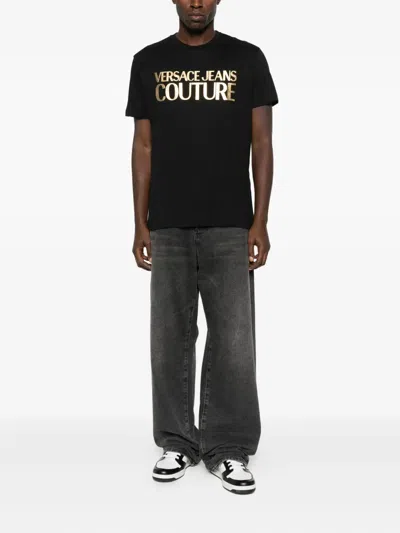 Versace Jeans Couture Cotton T-shirt With Metallic Gold Logo In Multi