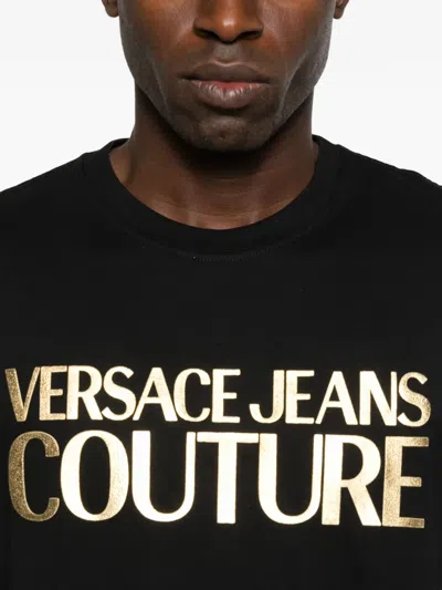 Versace Jeans Couture Cotton T-shirt With Metallic Gold Logo In Multi