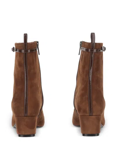Carel Paris Brown Suede Ankle Boots With Decorative Buckled Straps In Brown
