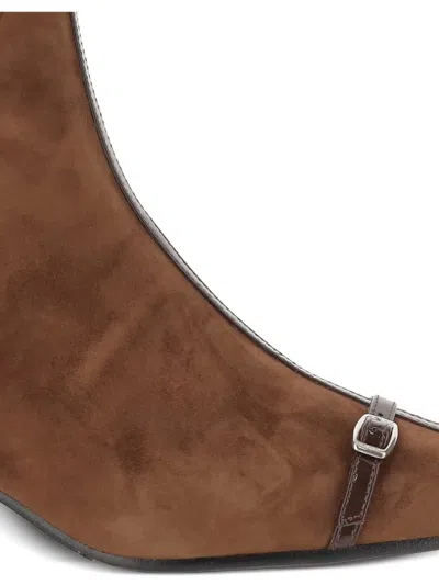 Carel Paris Brown Suede Ankle Boots With Decorative Buckled Straps In Brown