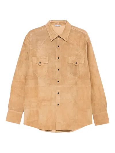 Carter Young Western-style Suede Shirt In Neutral