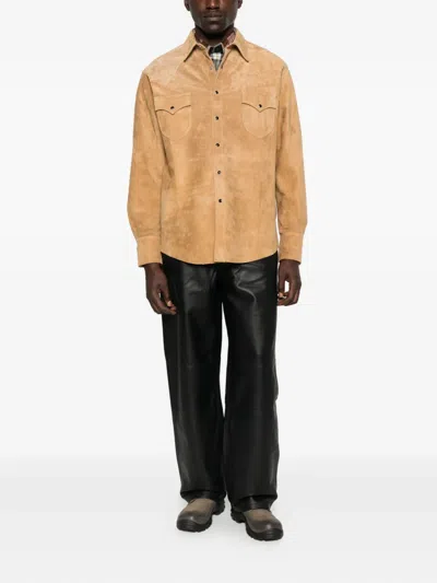 Carter Young Western-style Suede Shirt In Neutral