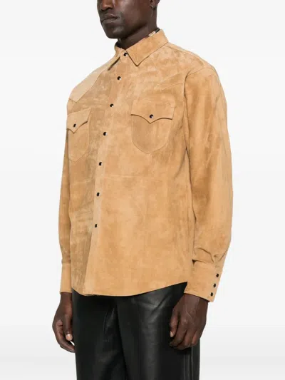 Carter Young Western-style Suede Shirt In Neutral