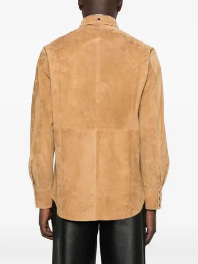 Carter Young Western-style Suede Shirt In Neutral