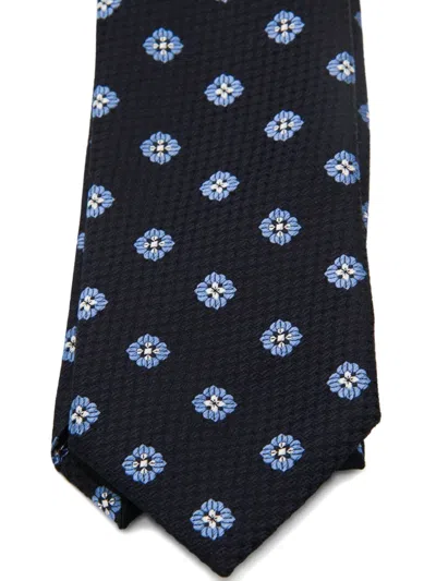 Zegna Patterned Ties With Pointed Tip Design In Blue