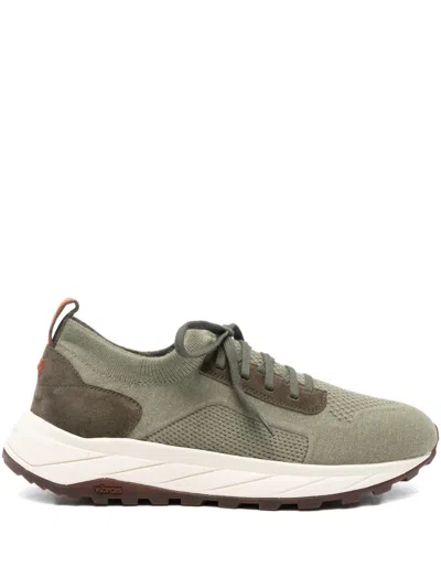 Henderson Baracco Knitted Panelled Sneakers In Green