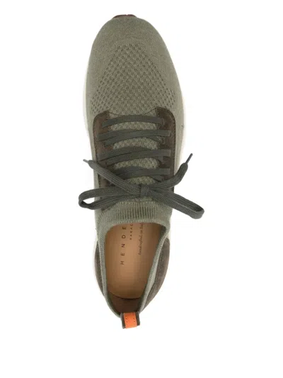 Henderson Baracco Knitted Panelled Sneakers In Green