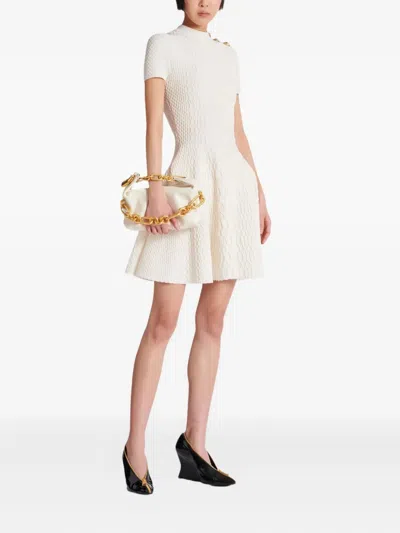 Balmain Sync Chain Mini Top-handle Bag In Calfskin Leather In White