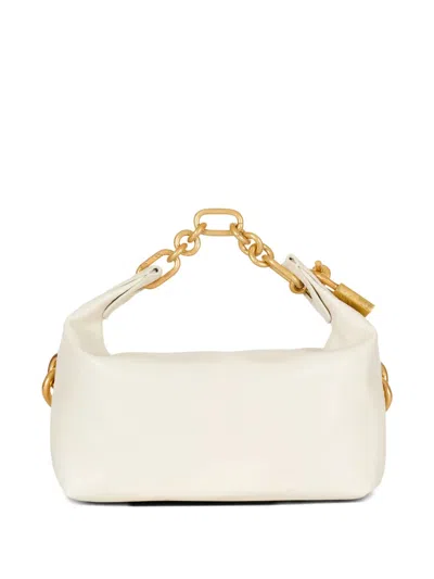 Balmain Sync Chain Mini Top-handle Bag In Calfskin Leather In White