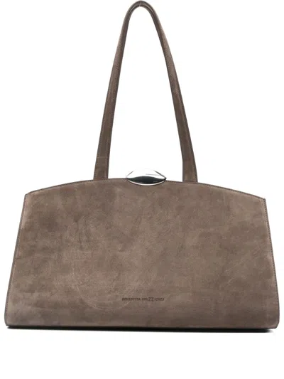 Benedetta Bruzziches Structured Calfskin Handbag With Metallic Clasp In Brown