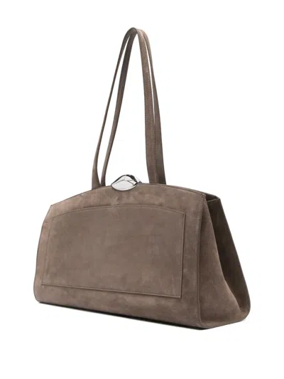 Benedetta Bruzziches Structured Calfskin Handbag With Metallic Clasp In Brown